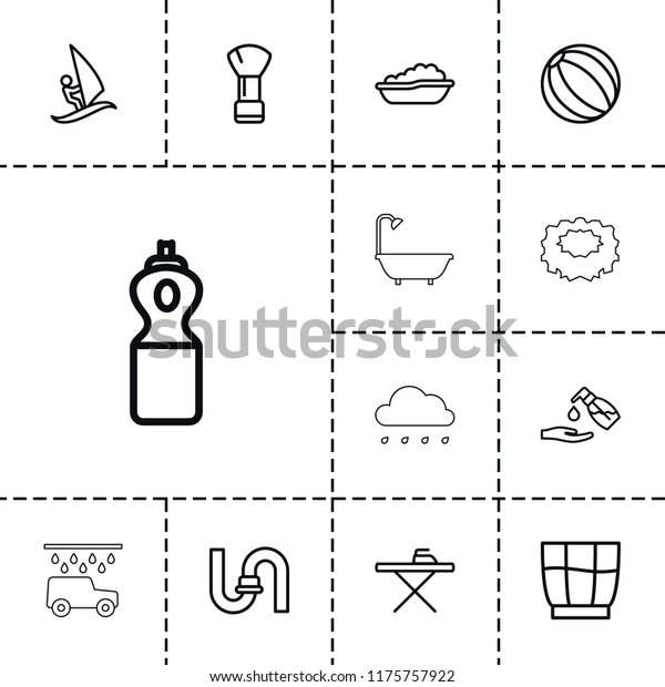 Water icon.
collection of 13 water outline icons such as baby bath, shaving
brush, pipe, ironing table, liquid soap, beach ball. editable water
icons for web and
mobile.
