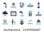 Water icon collection. Containing water supply, rain, drinking water, shower and tap water icon in graphic design.
