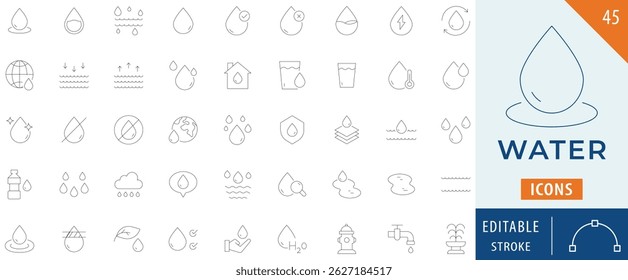 
Water icon collection set - Editable stroke.