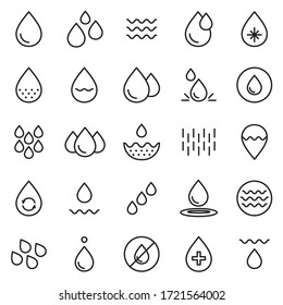 Water icon collection. Thin line set of drop, wave, rain symbol