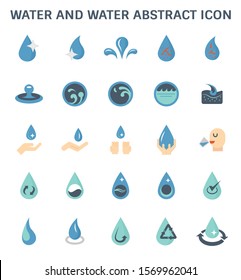 Water Icon Consist Of Abstract, Splash, Wave, Drop And Clean Water.
That Aproproate For Drink Result In Good Health. Include Of Wastewater  Treatment And Purified. Vector Color Icon Set Design. 