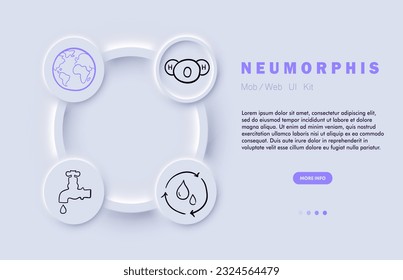 Water Icon. Essential element, hydration, H2O, life-sustaining, drinking water, refreshing, thirst quencher. Neomorphism. Vector line icon