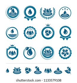 Water icon and labels set. Vector