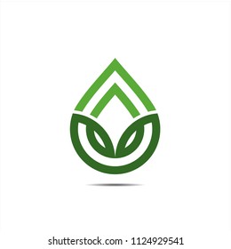 Water icon monoline, greenleaf with dropwater shape logo icon