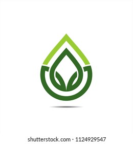 Water icon monoline, greenleaf with dropwater shape logo icon