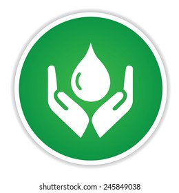 Water icon on green button background,clean vector