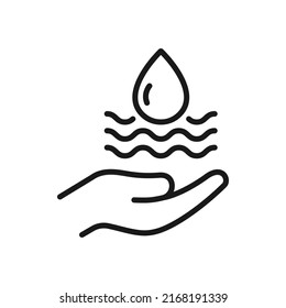 Water icon on hand line style isolated. Vector illustration
