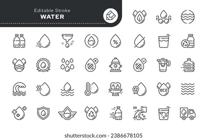 Water icon in outline linear style. Water drop, balance, eco friendly natural clean water. Vector set of conceptual web icons for applications, websites and graphic resources. Pictogram collection.