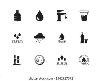 Water icon. Rain splashes drops liquid drinks recycling process refreshing water clean systems vector symbols