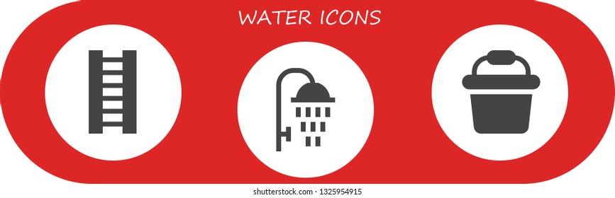 water icon set. 3 filled water icons.  Simple modern icons about  - Ladder, Shower, Bucket