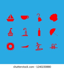 water icon set about sea pearl, life ring, swimming pool and shower vector set