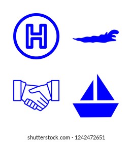 water icon set about wave, sailboat icon, helicopter and hand vector set