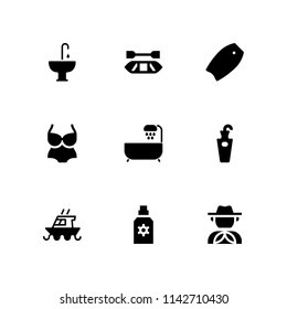 water icon set. canoe, sun protection and swimsuit vector icon for graphic design and web