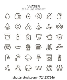 Water icon set. Collection of high quality outline drop pictograms in modern flat style. Black, water symbols for web design and mobile app on white background.