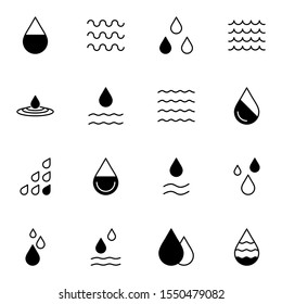 Water icon set. creative liquid, rain, raindrop solid outline icons sign, vector illustration.