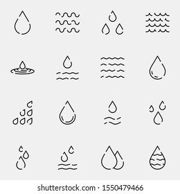 Water icon set. creative liquid, rain, raindrop outline icons sign, vector illustration.