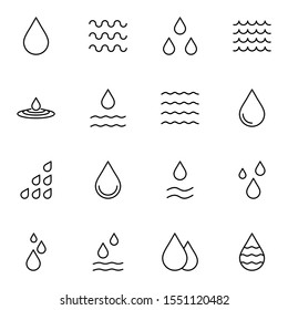 Water icon set. creative liquid, rain, raindrop outline icons sign, vector illustration.