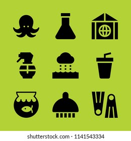 water icon set. With drinks, shower and spray bottle  vector icons for graphic design and web