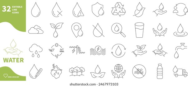 Wasser-Symbol. Set von Wassertropfen-Icons, Wasserressourcen, Wasserschutz,...