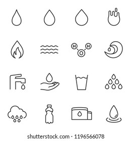 Water Icon Set. Water Drop, Linear Icons. Line With Editable Stroke