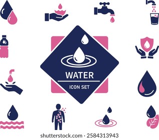 Water icon. set. drops, water.