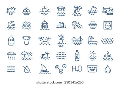 Water icon set. Editable outline stroke. Vector line.