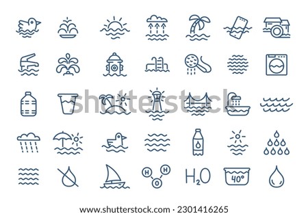 Water icon set. Editable outline stroke. Vector line.