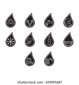 water icon set flat black
