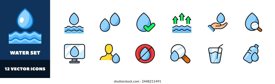 Wasser-Icon-Set. Flacher Stil. Vektorsymbole