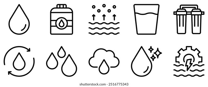 Water Icon Set Fluid Line Style Collection for Aquatic Themes