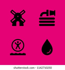 water icon set. hose, windmill and droplet vector icon for graphic design and web