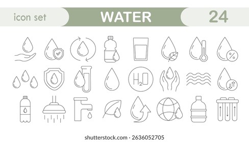 Water. Icon set, linear, vector