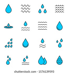 Water icon set. Modern water drop, sea, aqua, rain colored outline icons sign. Simple icon vector illustration.