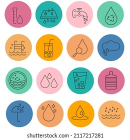water icon set . water pack vector elements for infographic web. with trend color