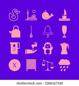 water icon set with rain, kettle and whale vector illustration