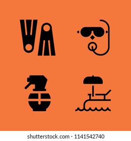 water icon set. With scuba diving, spray bottle and swimming pool  vector icons for graphic design and web