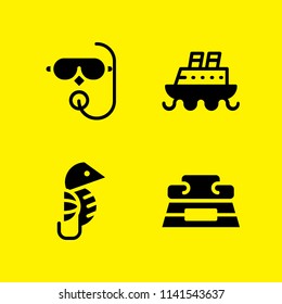 water icon set. With ship, seahorse and scuba diving  vector icons for graphic design and web