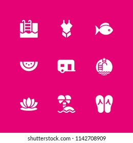 water icon set. swimming pool, watermelon and swimsuit vector icon for graphic design and web