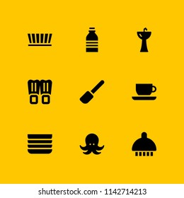 water icon set. tea cup, shower and octopus vector icon for graphic design and web