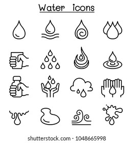 Icono de agua establecido en estilo de línea delgada
