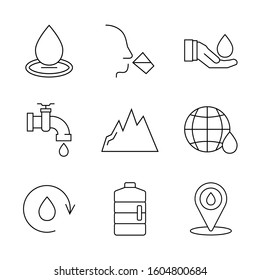 Water icon set in thin line style. Vector symbol.