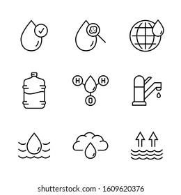 Water icon set in thin line style. Vector symbol.