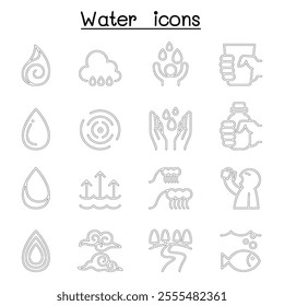 Water icon set in thin line style