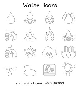 Water icon set in thin line style