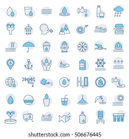 Water icon set in thin line style. Vector symbol.