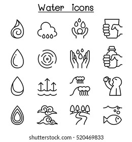 Water icon set in thin line style