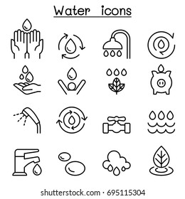 Water icon set in thin line style