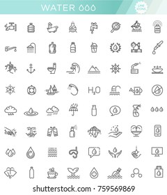 Water icon set in thin line style. Vector symbol.
