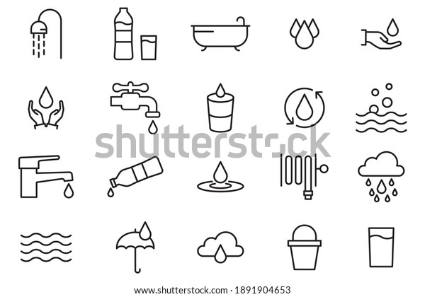 Water Icon Set Thin Line Style Stock Vector (Royalty Free) 1891904653 ...