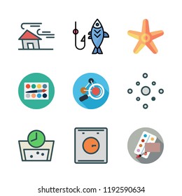 water icon set. vector set about dishwasher, hail, wind and starfish icons set.